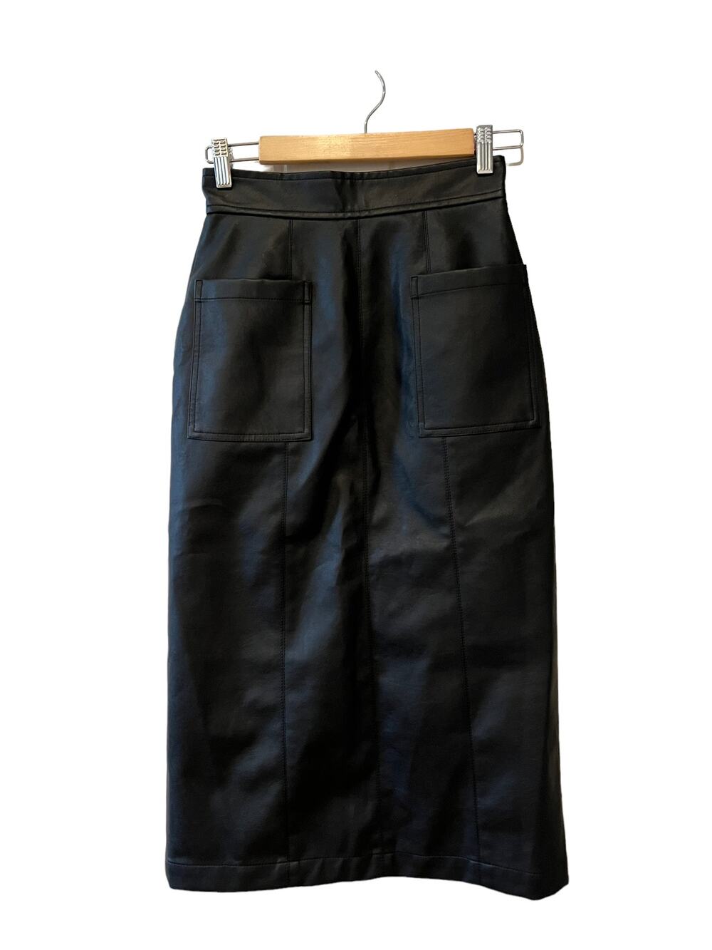 MOUSSY Vintage Black faux leather midi skirt